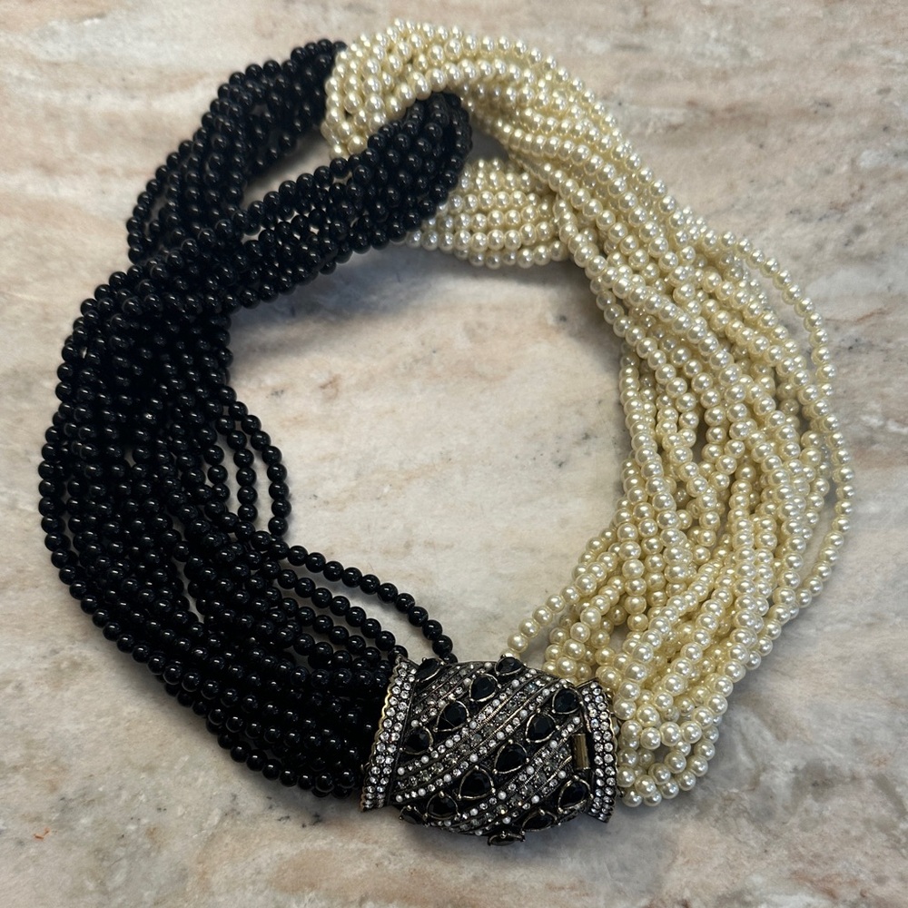 Heidi Daus Black and Cream Beaded Necklace
